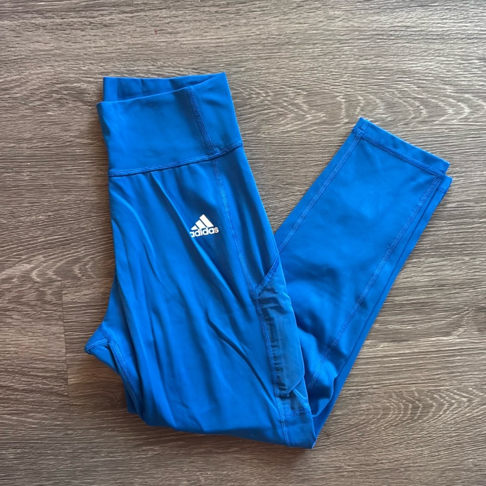 Adidas 7/8 Aeroready Blue and White Striped Leggings